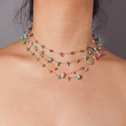 Collana e Bracciale in Acciaio Inossidabile con Pietra Naturale Bohemienne Gioielli in Cristallo Placcati Oro 18K per Donna