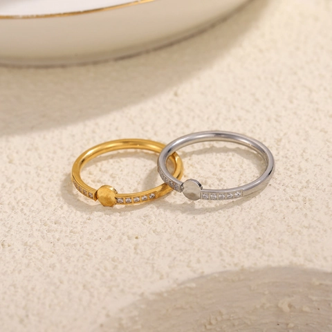Minimalistischer Edelstahl Zirkonia Runder Scheibenring PVD-Beschichtet Mikro-Zirkonia Schmuck Für Damen Zeigefinger Ring