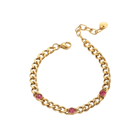 PVD 18K Gold Plated Stainless Steel Cuban Link Bracelet Colorful Rhinestone Birthstone Adjustable Jewelry For Women