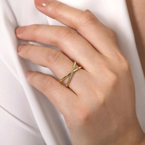 Minimalist Stainless Steel Cross Double Ring For Women 14K Gold PVD Plated Twist Rope Plain Band Stackable Finger Ring Jewelry