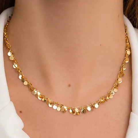 PVD Gold Plated Stainless Steel Curved Round Disc Pendant Necklace For Women Minimalist Chic Choker Necklace Jewelry