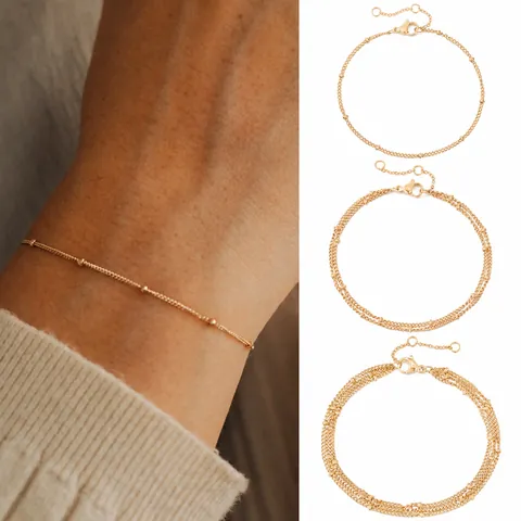 Layered Stainless Steel Satellite Bracelet For Women Gold Silver Plated Beaded Chain Minimalist Adjustable Hand Jewelry