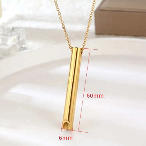 Collar de Silbato de Meditación y Respiración de Acero Inoxidable para Alivio de la Ansiedad Colgante de Tubo Cilíndrico Joyería para Mujer