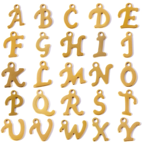 Stainless Steel 26 English Letters Pendant DIY Jewelry Accessories Gold Electroplated Alphabet Initial Charms For Necklace