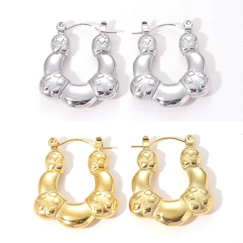 Orecchini a Cerchio Creole a Forma di U in Acciaio Inossidabile Vintage da Donna Placcati Oro Argento Design a Blocchi Geometrici