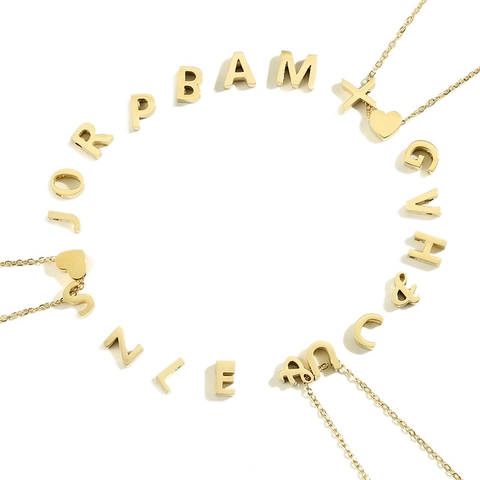 Minimalist Stainless Steel Letter Pendant DIY Gold Silver Rose Gold Plated Alphabet Heart Symbol Jewelry Making Finding