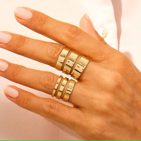 Minimalist Titanium Steel Flat Band Ring Gold Plated High Polish Stackable Plain Finger Ring For Men Women Fashion Jewelry