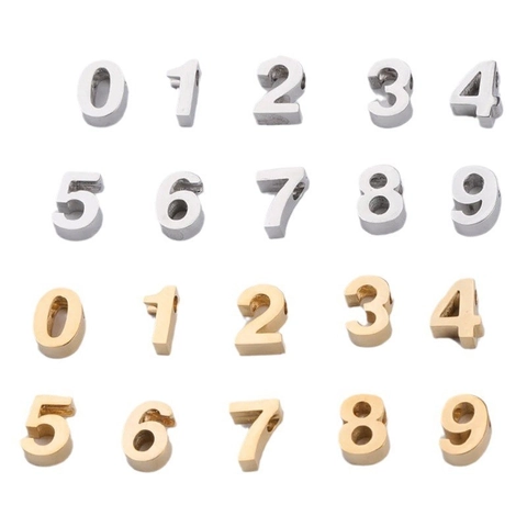 Polished Stainless Steel 0-9 Number Beads For DIY Jewelry Making Mirror Arabic Numeral Pendants Gold Silver Accessories