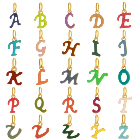 Colorful Enamel Alphabet Letter Pendant Vacuum Plated Gold Stainless Steel Oil Drop Charm For DIY Jewelry Making Accessories