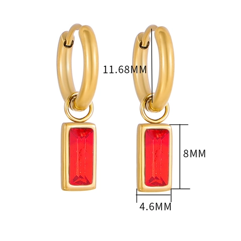 Stainless Steel Colorful Rhinestone Rectangular Pendant Hoop Earrings For Women Gold Plated Geometric Fashion Jewelry