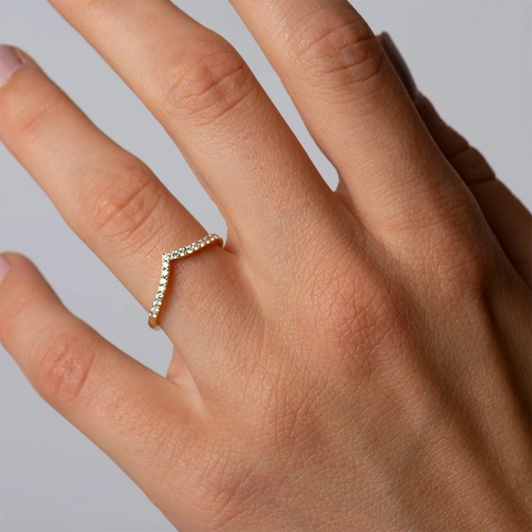 V-Shaped Titanium Steel Rhinestone Inlaid Ring For Women Row Setting Non-Tarnish Gold Rose Gold Silver Finger Jewelry Gift