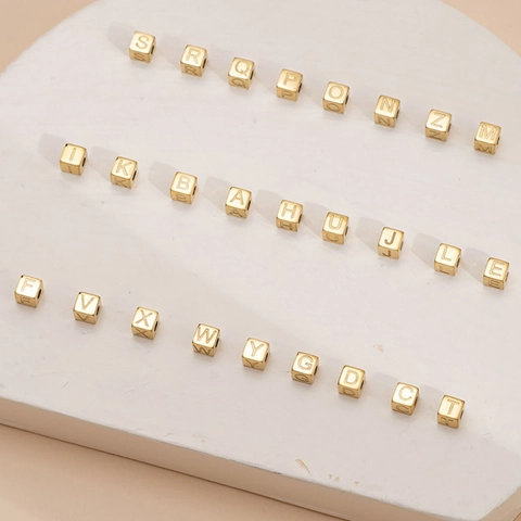 Stainless Steel Alphabet Cube Beads 5mm Initial Letters Spacers Gold Silver Electroplated Beads For DIY Jewelry Making Accessories