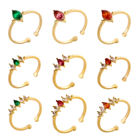 Vintage Stainless Steel Gold Plated Marquise Cut Rhinestone Open Adjustable Ring Retro Geometric Hammered Band Jewelry