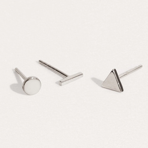 Minimalist Titanium Steel Geometric Stud Earrings Unisex Triangle Round Square Cross Bar Shape Small Electroplated Jewelry