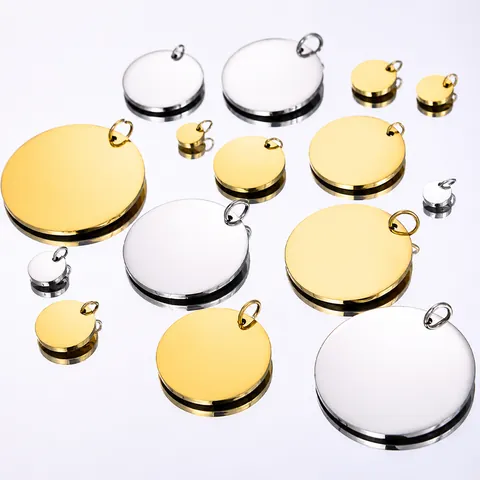 Stainless Steel Round Blank Pendant Mirror Polished Circle Metal Tags For DIY Jewelry Making Gold Silver Tone ID Disks Pendants