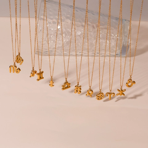 Collana con Pendente a Segni Zodiacali in Acciaio Inossidabile Placcato Oro 18K Vintage Francese per Donna Impermeabile Non Scolorisce Gioielli