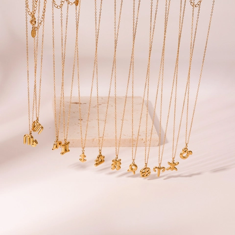 Collana con Pendente a Segni Zodiacali in Acciaio Inossidabile Placcato Oro 18K Vintage Francese per Donna Impermeabile Non Scolorisce Gioielli