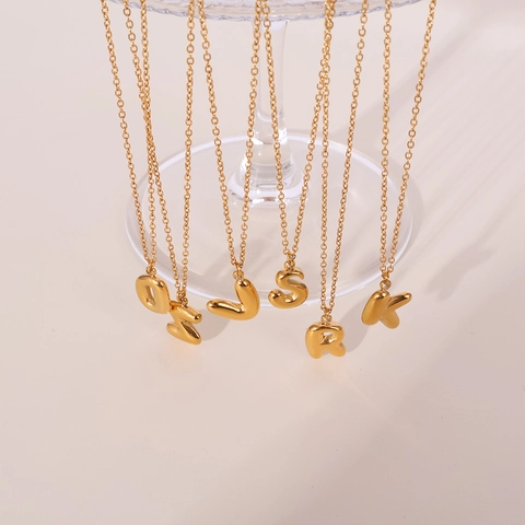 Collana con Pendente Lettera a Bolla Gonfia in Acciaio Inossidabile Placcato Oro 18K per Donna Gioielli Iniziali Alfabeto
