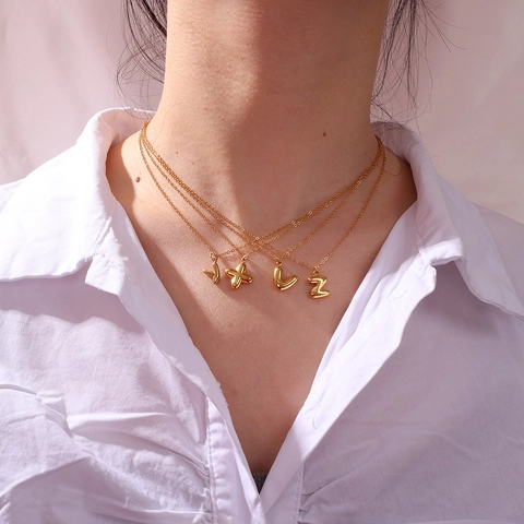 Collana con Pendente Lettera a Bolla Gonfia in Acciaio Inossidabile Placcato Oro 18K per Donna Gioielli Iniziali Alfabeto