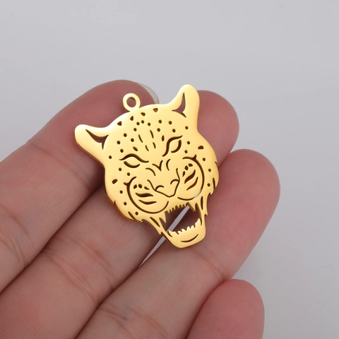 Stainless Steel Leopard Head Hollow Pendant For DIY Jewelry Making Hip Hop Animal Cheetah Charm Necklace Keychain Accessory Jewelry