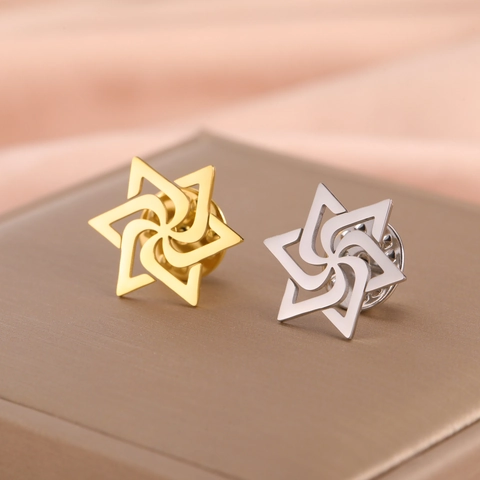Spilla Vintage in Acciaio Inossidabile con Esagramma per Uomo Donna Geometrica Vortice Spirale Spilla per Abito Gioiello