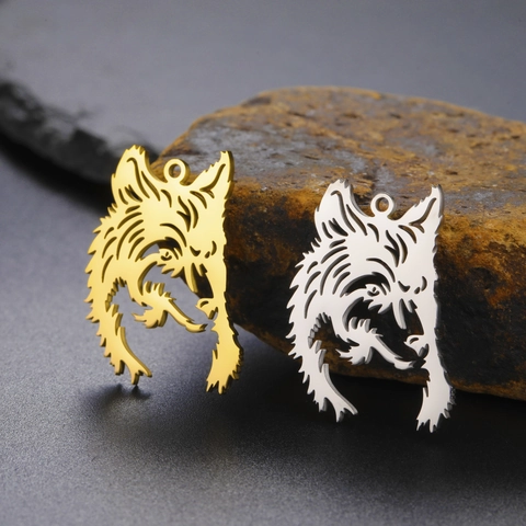 Retro Stainless Steel Wolf Head Hollow Out Animal Pendant For DIY Necklace Keychain Punk Jewelry Making Accessories
