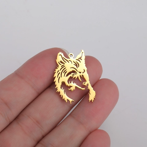 Retro Stainless Steel Wolf Head Hollow Out Animal Pendant For DIY Necklace Keychain Punk Jewelry Making Accessories