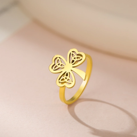 Bague Ouverte en Acier Inoxydable Nœud Celtique Trèfle pour Hommes Femmes Vintage Ajouré Feuille de Chance Bijoux Cadeau