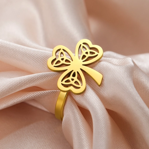 Roestvrij Stalen Hol Klaver Ring Voor Heren Dames 18K Verguld Keltische Knoop Geluk Klaver Ring Vintage Etnische Sieraden Cadeau
