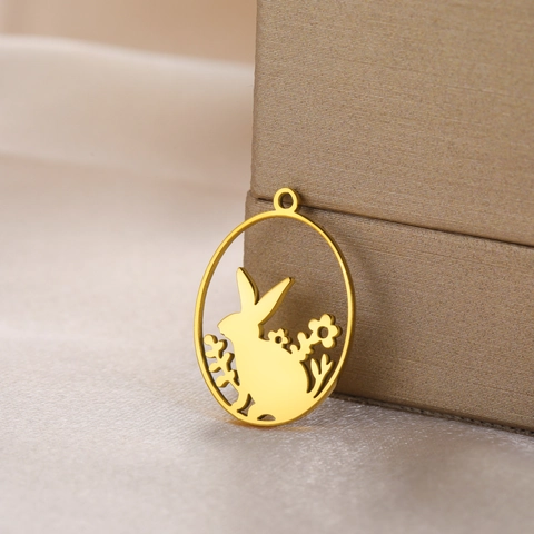Stainless Steel Hollow Bunny Pendant Flower Pattern Pendant Only For DIY Necklace Jewelry Making Easter Bunny Accessory
