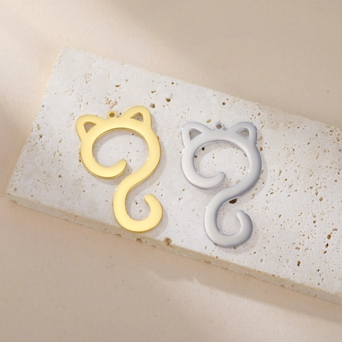Minimalist Stainless Steel Cat Shape Pendant For DIY Jewelry Making Hollow Animal Design Accessories Polished Metal Craft