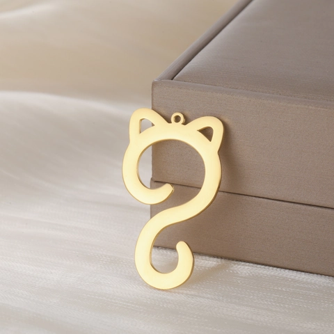 Minimalist Stainless Steel Cat Shape Pendant For DIY Jewelry Making Hollow Animal Design Accessories Polished Metal Craft