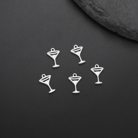 Edelstahl Mini Weinglas Martini Champagner Anhänger Gold Silber DIY Schmuckherstellung Charms Halskette Armband Zubehör