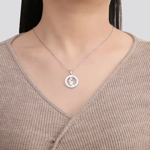 Stainless Steel Rhinestone Hollow Circle Mother And Child Pendant Necklace For Women Pregnant Mom Jewelry Gift Mother Day