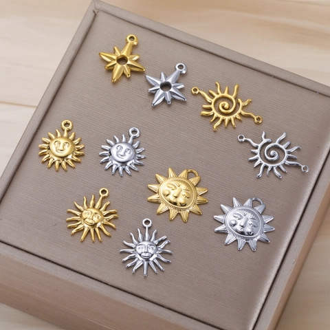 Roestvrij Staal 3D Zon Gezicht Achtpuntige Ster Hangers Voor DIY Ketting Oorbellen Maken Vintage Sieraden Accessoires