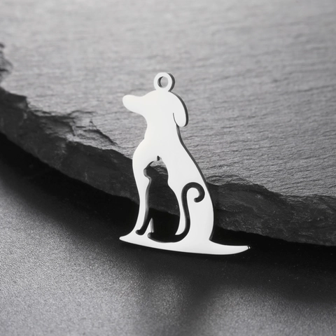 Pendentif Ajouré Chien Chat en Acier Inoxydable pour Collier Bracelet Création de Bijoux DIY Accessoire Silhouette Animale