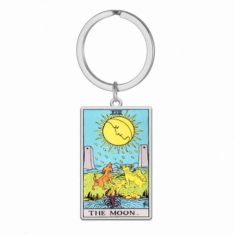 Vintage Rider Waite Tarotkaart Sleutelhanger Roestvrij Staal Rechthoekige Hanger Zon Maan Ster Wereld Mysterieuze Sieraden Cadeau Voor Mannen Vrouwen