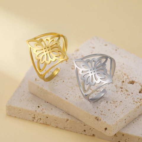 Hohlblume Hexenknoten Offener Ring Edelstahl Gold Silber Geometrisch Verstellbarer Schmuck Für Damen Herren Fingerring