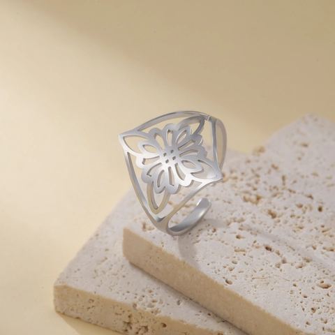 Hohlblume Hexenknoten Offener Ring Edelstahl Gold Silber Geometrisch Verstellbarer Schmuck Für Damen Herren Fingerring