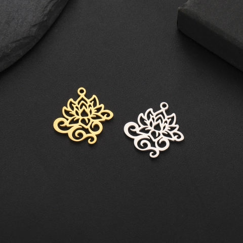 Colgante de Loto Hueco de Acero Inoxidable Color Oro Plata Conector de Flor para Fabricación de Joyas DIY Collar Pulsera Accesorio