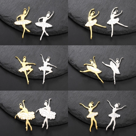 Elegant Stainless Steel Ballet Dancer Pendants For DIY Jewelry Making White Enamel Artistic Ballerina Charms For Necklace