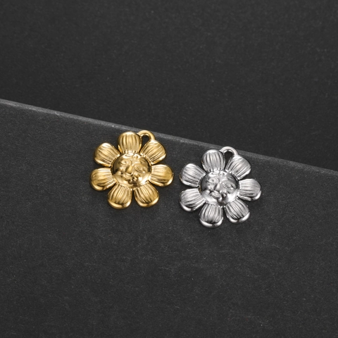 Stainless Steel Flower Pendants For DIY Jewelry Making Daisy Sunflower Key Shape Charms Necklace Bracelet Gold Silver