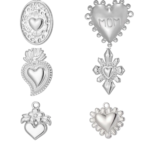 Roestvrij Staal Hart Hanger Voor DIY Sieraden Maken Goud Zilver Vintage Heilig Hart MOM Bloemen Zonnestraal Charm