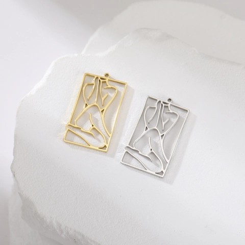 Minimalist Stainless Steel Hollow Out Female Body Silhouette Rectangle Pendant For DIY Jewelry Making Accessories Abstract Line Art Portrait Charms