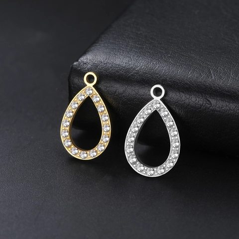 Stainless Steel Rhinestone Teardrop Pendants Geometric Hollow Design For Jewelry Making Pendant Only Without Chain