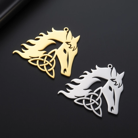 Pendentif Tête de Cheval Nœud Celtique en Acier Inoxydable Vintage Breloque Animale Ajourée pour Fabrication de Bijoux Collier