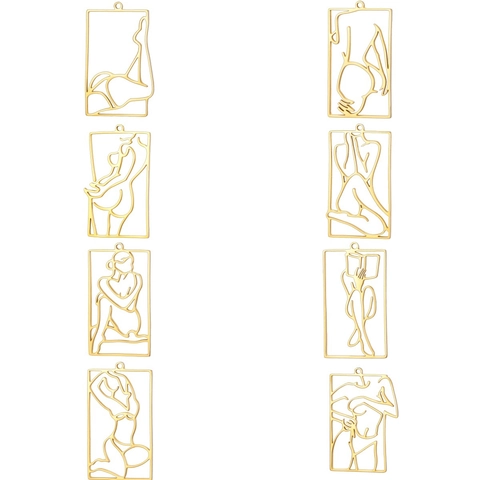 Minimalist Stainless Steel Hollow Out Female Body Silhouette Rectangle Pendant For DIY Jewelry Making Accessories Abstract Line Art Portrait Charms