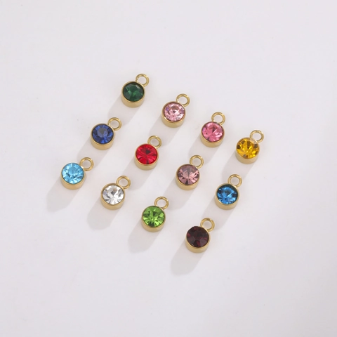 12Pcs Stainless Steel Birthstone Pendants Gold Silver Plated Rhinestone Charms Single Double Hole DIY Jewelry Making Accessories
