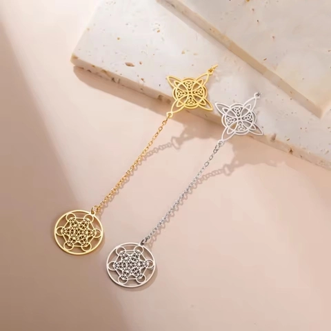 Collana con Ciondolo a Forma di Cubo di Metatron e Nodo Celtico in Acciaio Inossidabile Geometria Sacra Spirituale per Uomo Donna
