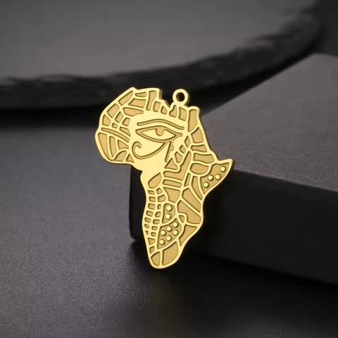 Stainless Steel Africa Map Eye Of Horus Pendant Ethnic Style Tribal Symbol Charm For Jewelry Making DIY Accessory For Unisex
